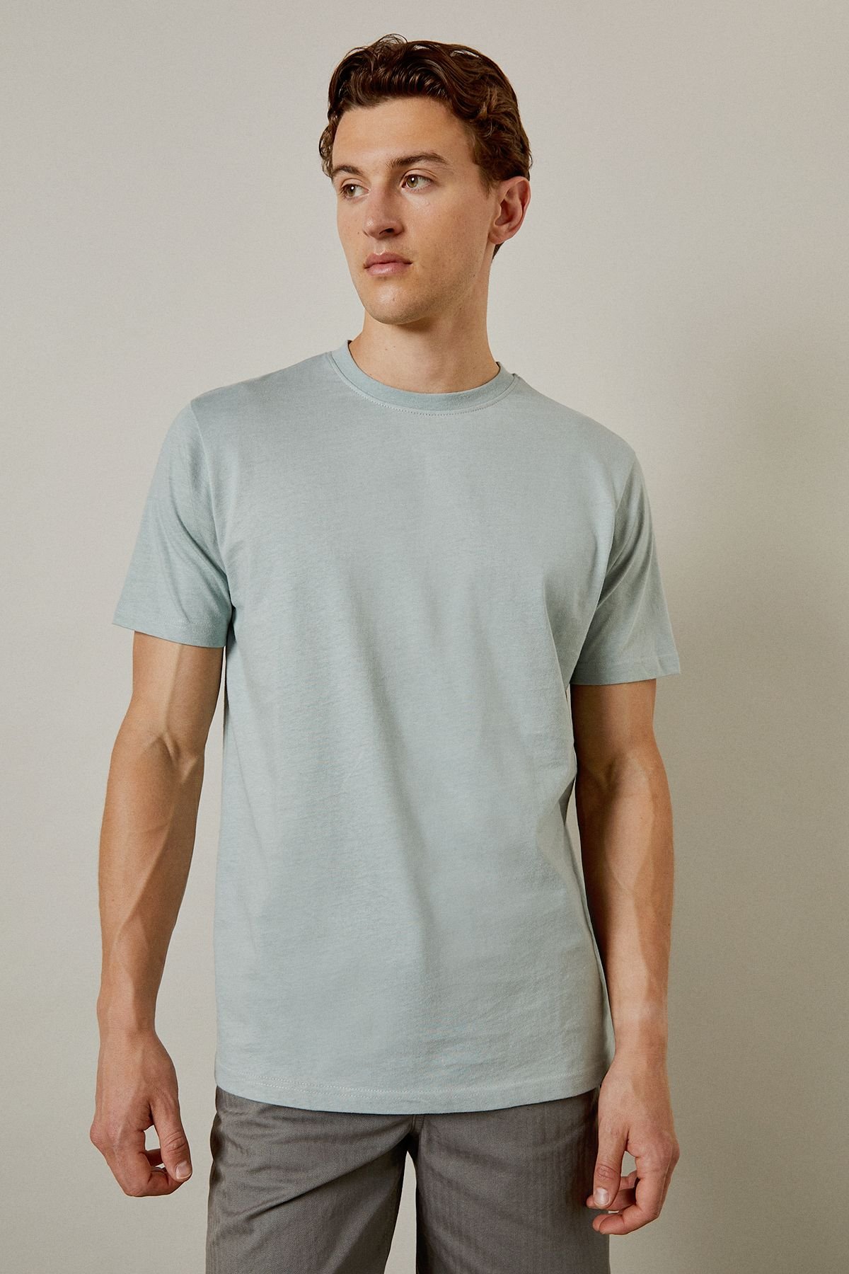 Burton Burton Men's Dusty Blue Plain Crew Neck T-shirt in Light Blue - 4