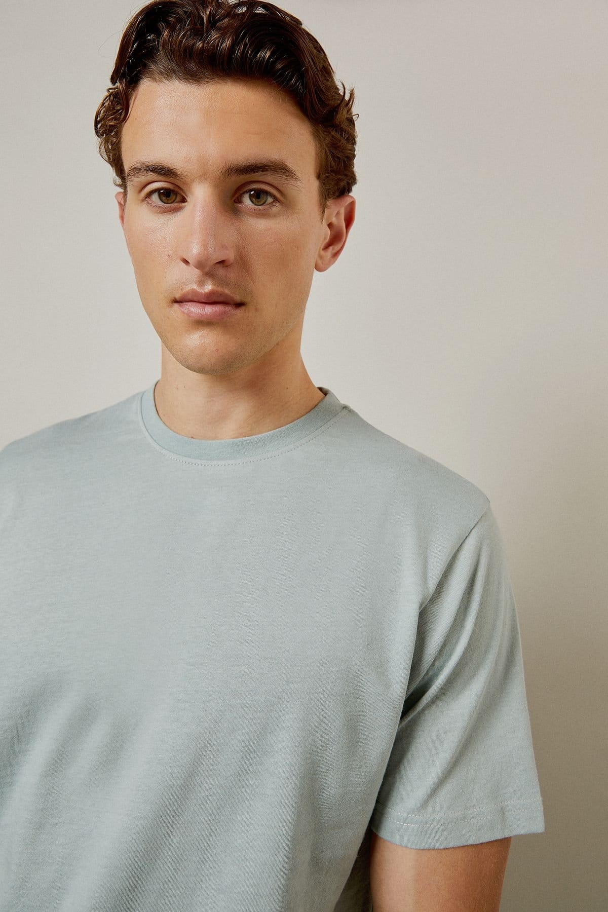 Burton Burton Men's Dusty Blue Plain Crew Neck T-shirt in Light Blue - 4