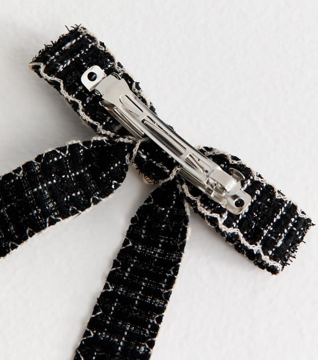 New Look Black Boucle Knit Faux Pearl Bow Barette Hair Clip New Look - 3