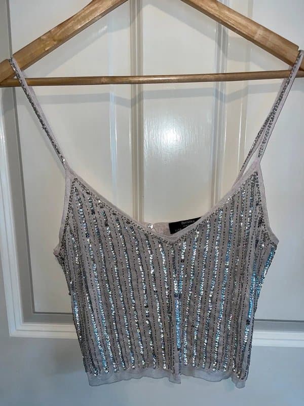 Bershka Y2K Bershka Silver Embellished Sequin Crop Top