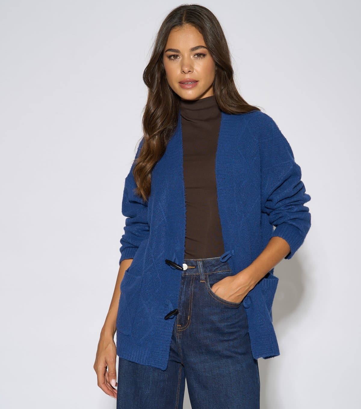 Gini London Gini London Blue Diamond Pattern Button Front Cardigan
