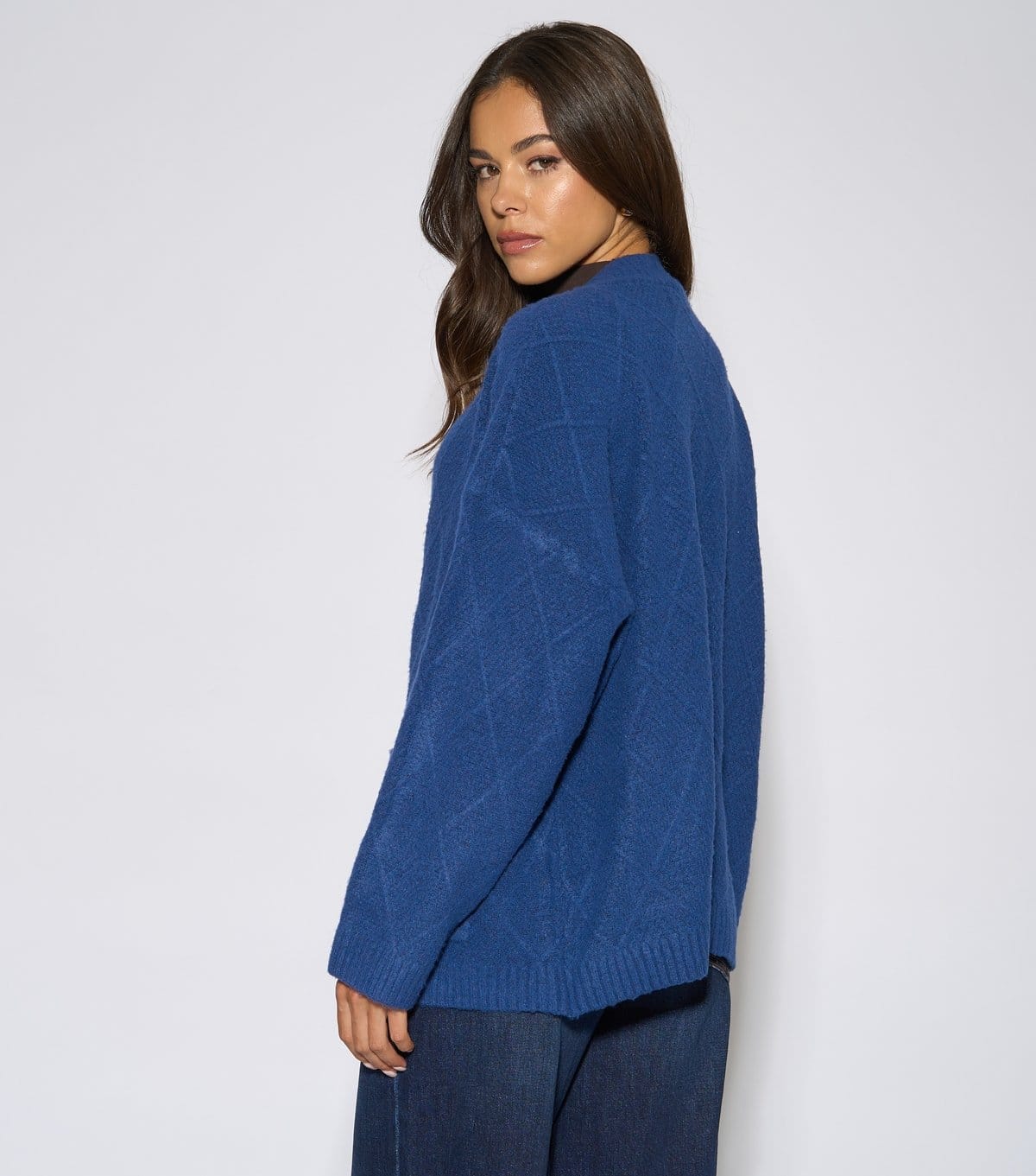 Gini London Women's Blue Diamond Pattern Button Front Cardigan Gini London New Look - 4