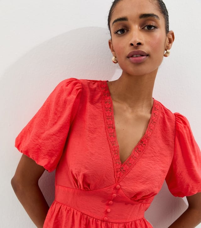 New Look Women's Coral Lace Trim Button up Tea Blouse New Look - 2