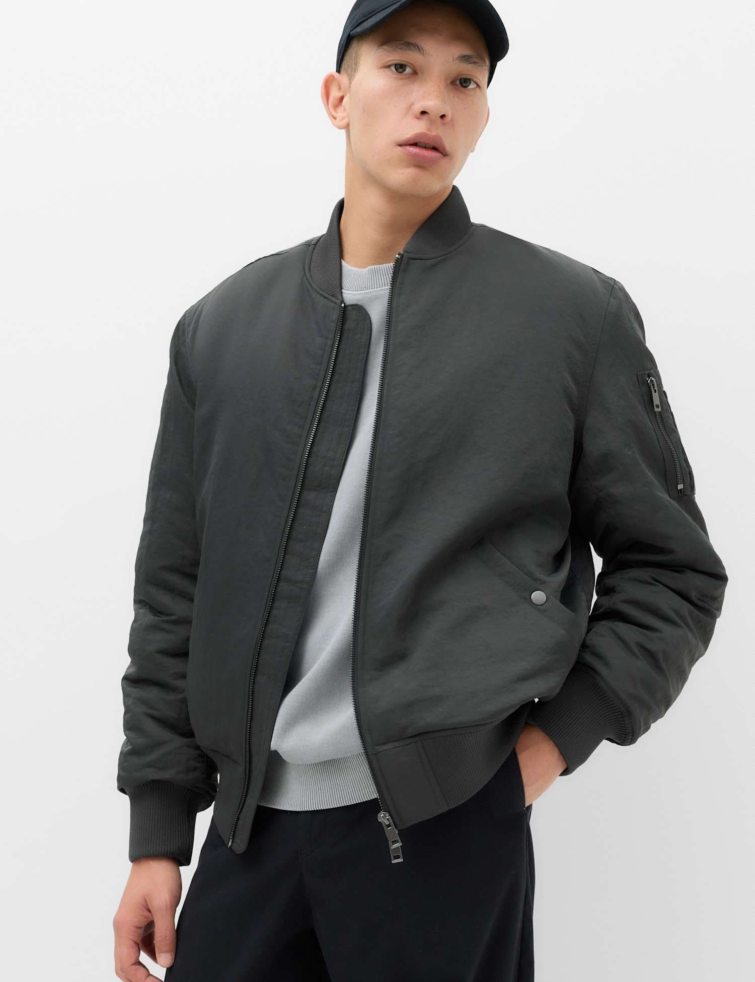 Marks & Spencer M&S Textured Padded Bomber Jacket Dark Pewter