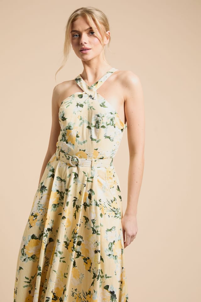 Oasis Oasis Women's Lemon Floral Halter Cotton Poplin Midi Dress - 2