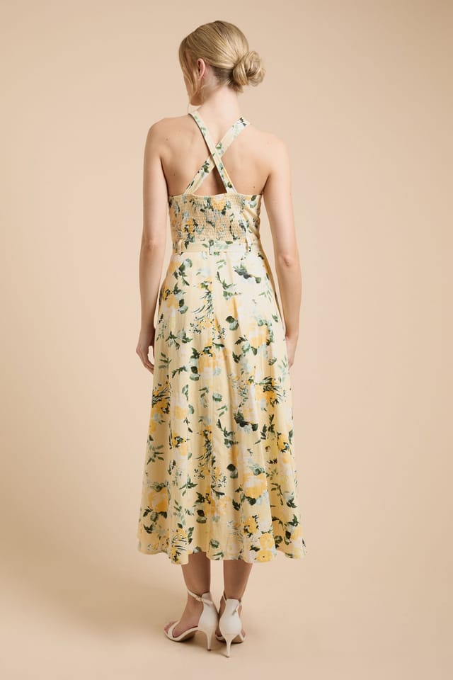 Oasis Oasis Women's Lemon Floral Halter Cotton Poplin Midi Dress - 3
