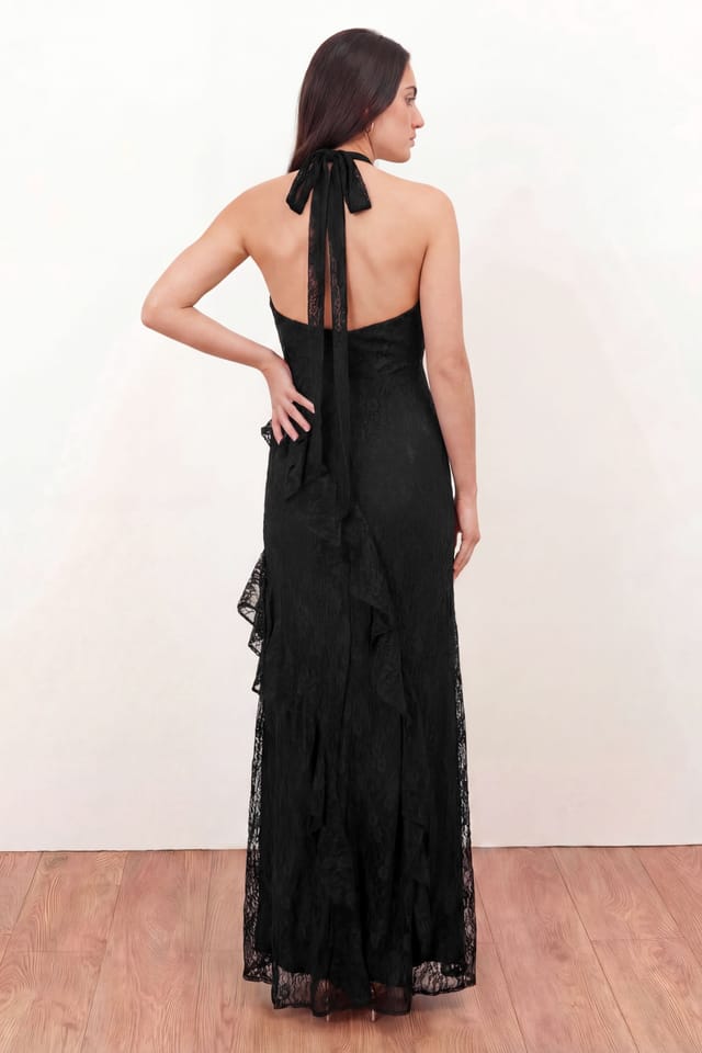 Maya Deluxe Maya Deluxe Women's Embellished Halter Neck Lace Maxi Dress in Black - 2