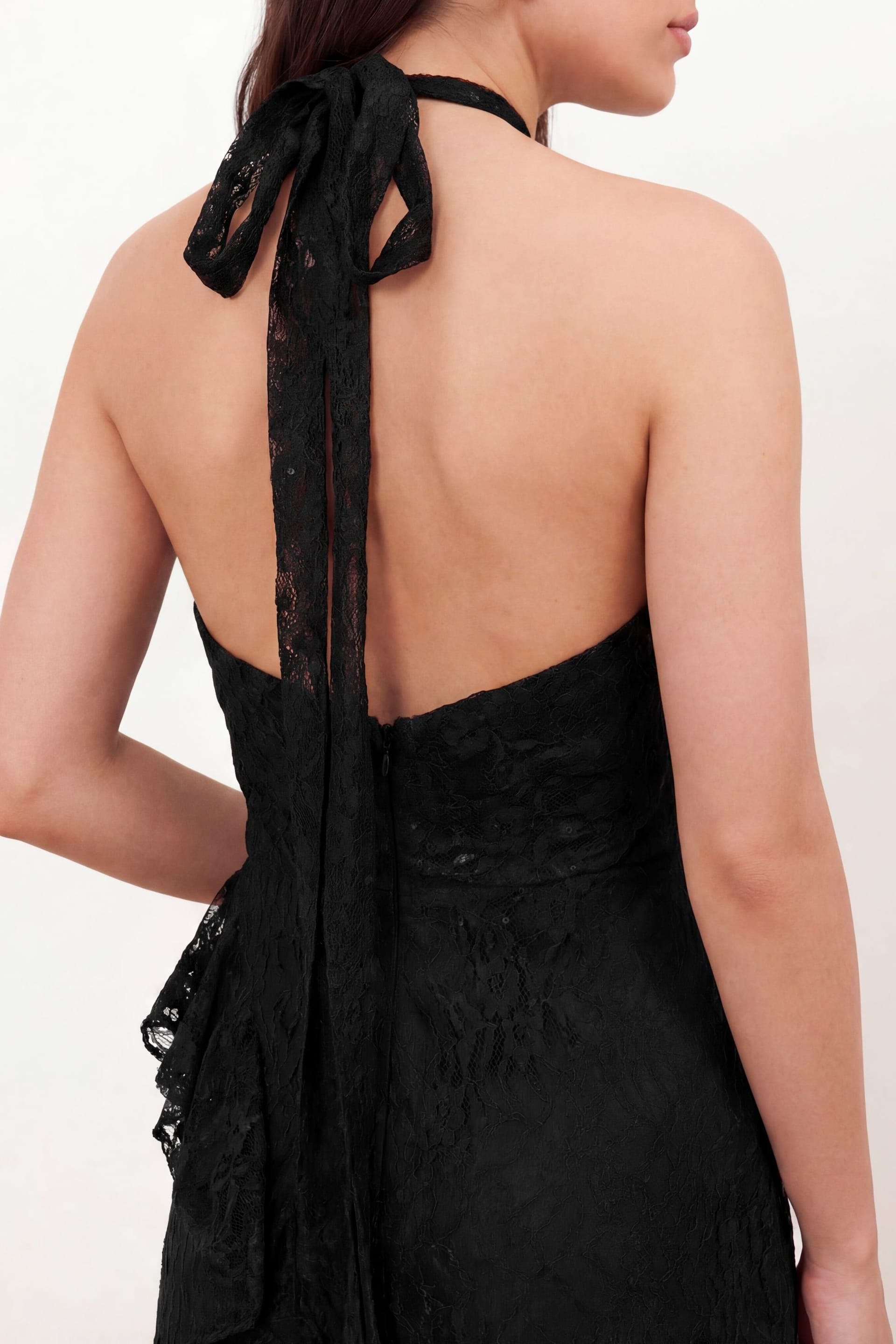 Maya Deluxe Maya Deluxe Women's Embellished Halter Neck Lace Maxi Dress in Black - 4