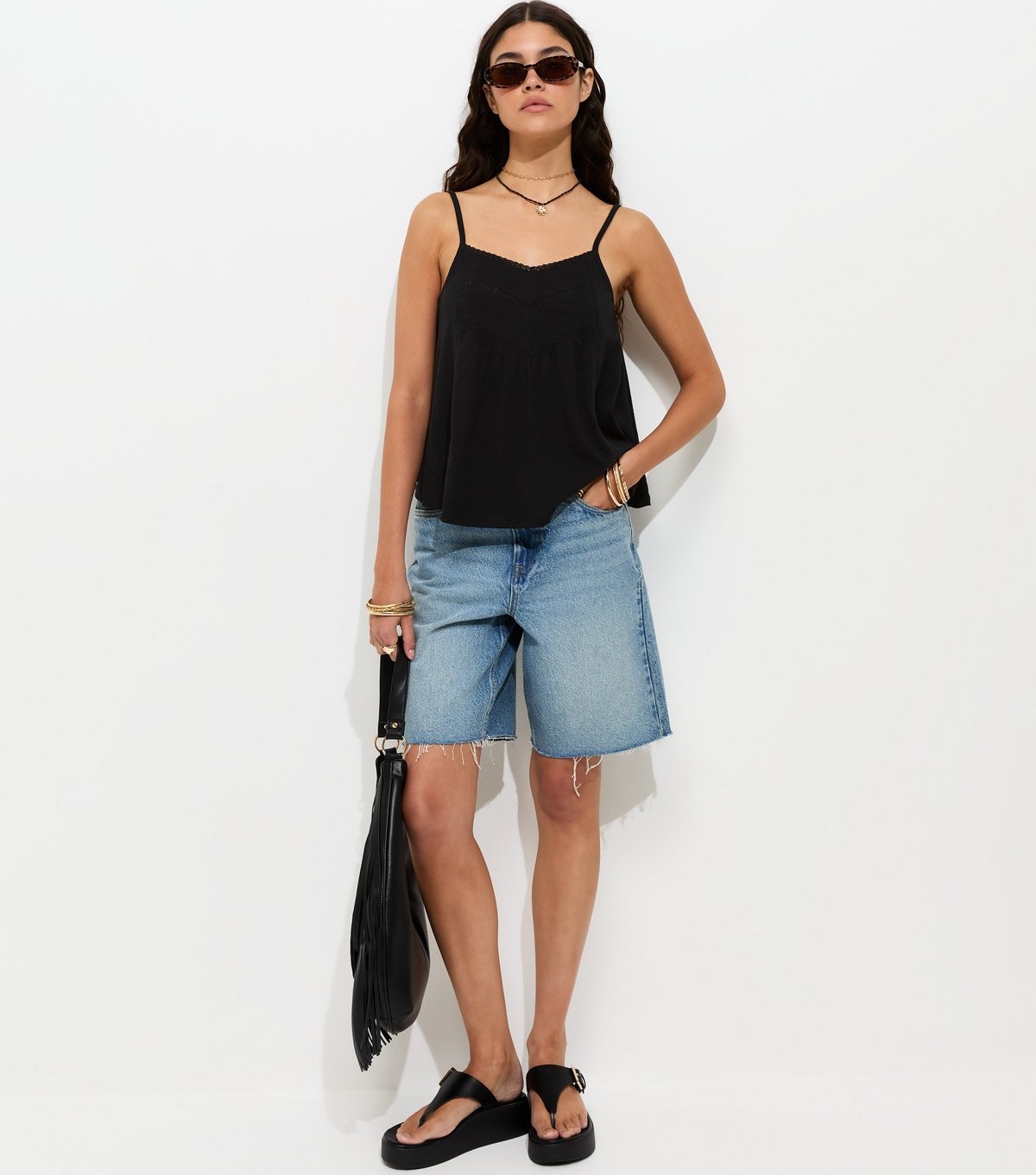 New Look Women's Black Lace Trim V-Neck Cami Top New Look - 2