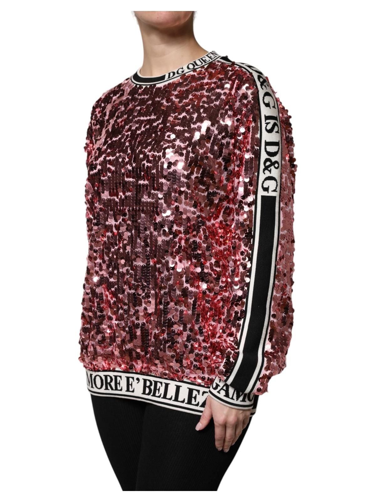 Dolce & Gabbana Dolce & Gabbana Women's Pink DG Queen Sequin Pullover Sweater - 3