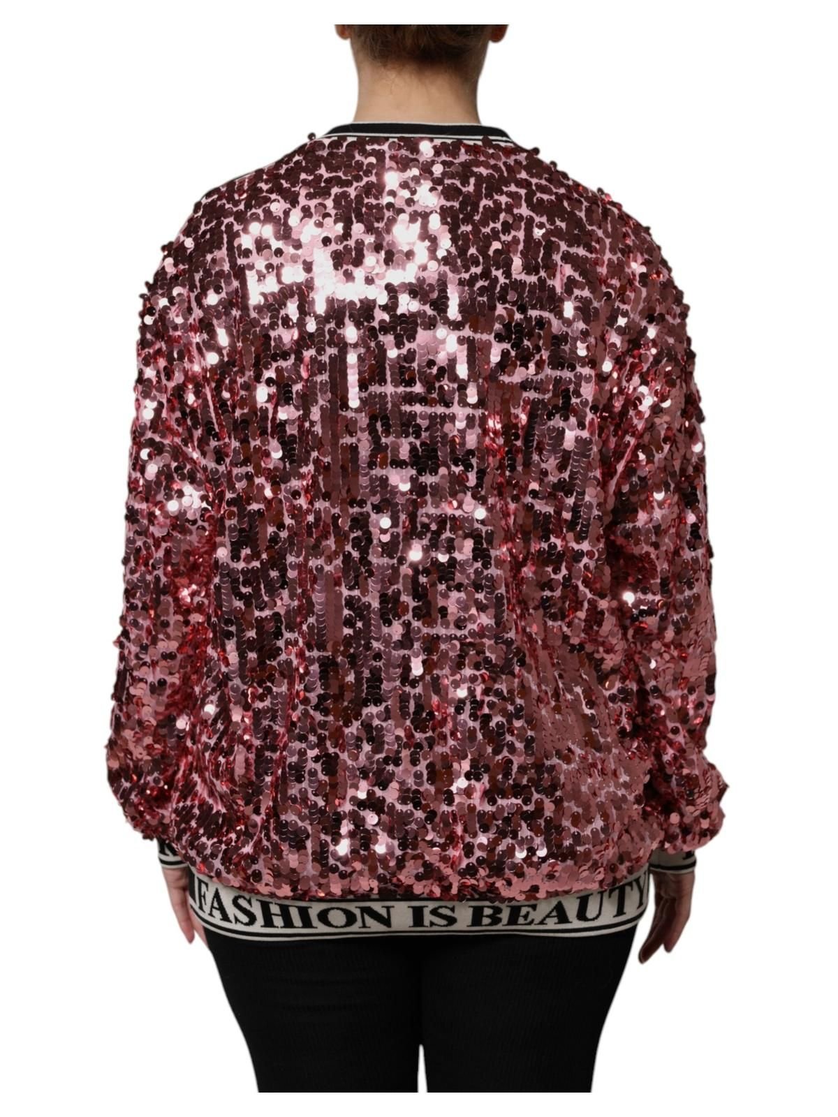 Dolce & Gabbana Dolce & Gabbana Women's Pink DG Queen Sequin Pullover Sweater - 4
