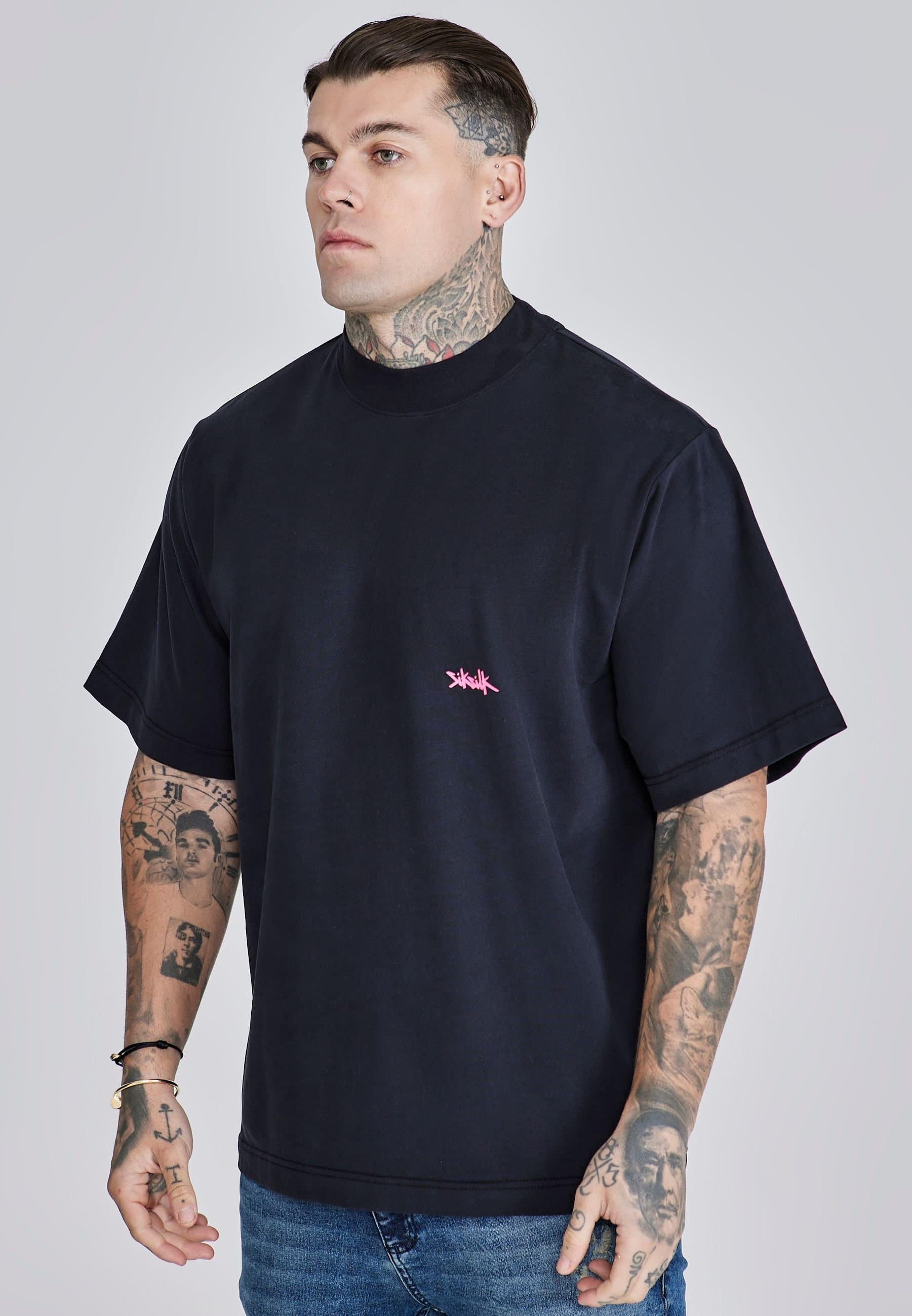 SikSilk SikSilk Men's Black Neon Pink Oversized T-Shirt