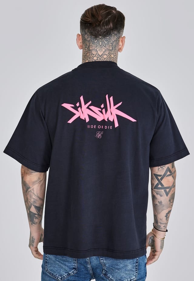 SikSilk SikSilk Men's Black Neon Pink Oversized T-Shirt - 2