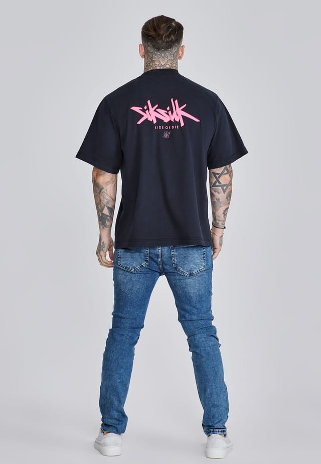 SikSilk SikSilk Men's Black Neon Pink Oversized T-Shirt - 3