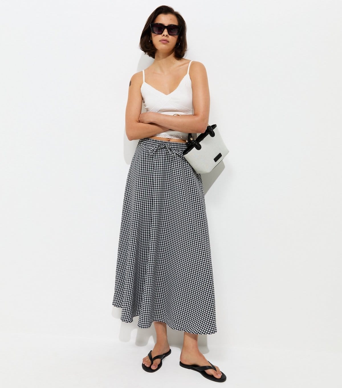 New Look Black Gingham Print Circle Maxi Skirt