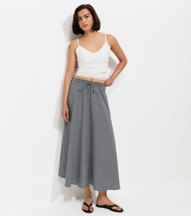 New Look Women's Black Gingham Print Circle Maxi Skirt New Look - 2