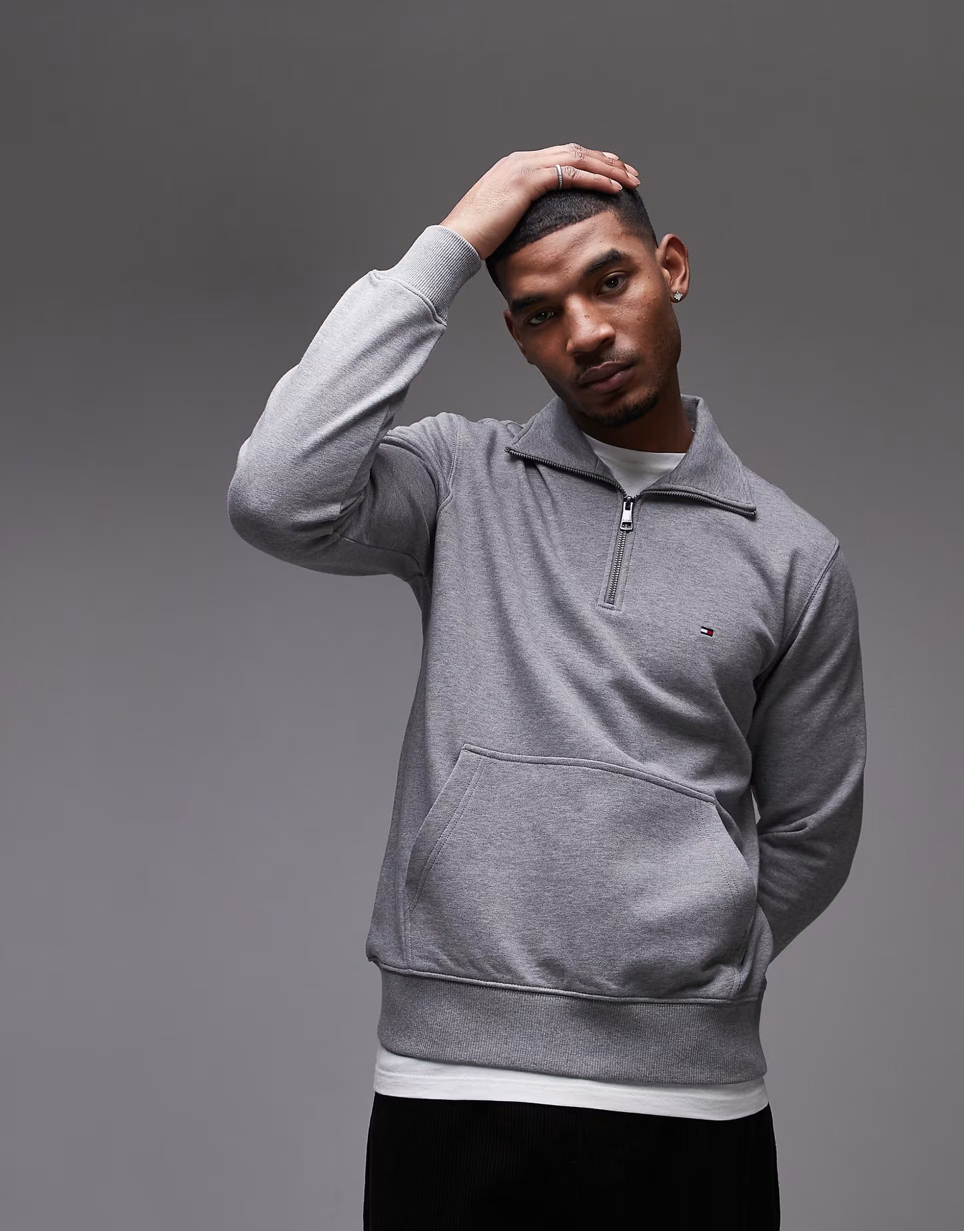 ASOS Tommy Hilfiger essential half zip polo shirt in grey - 1