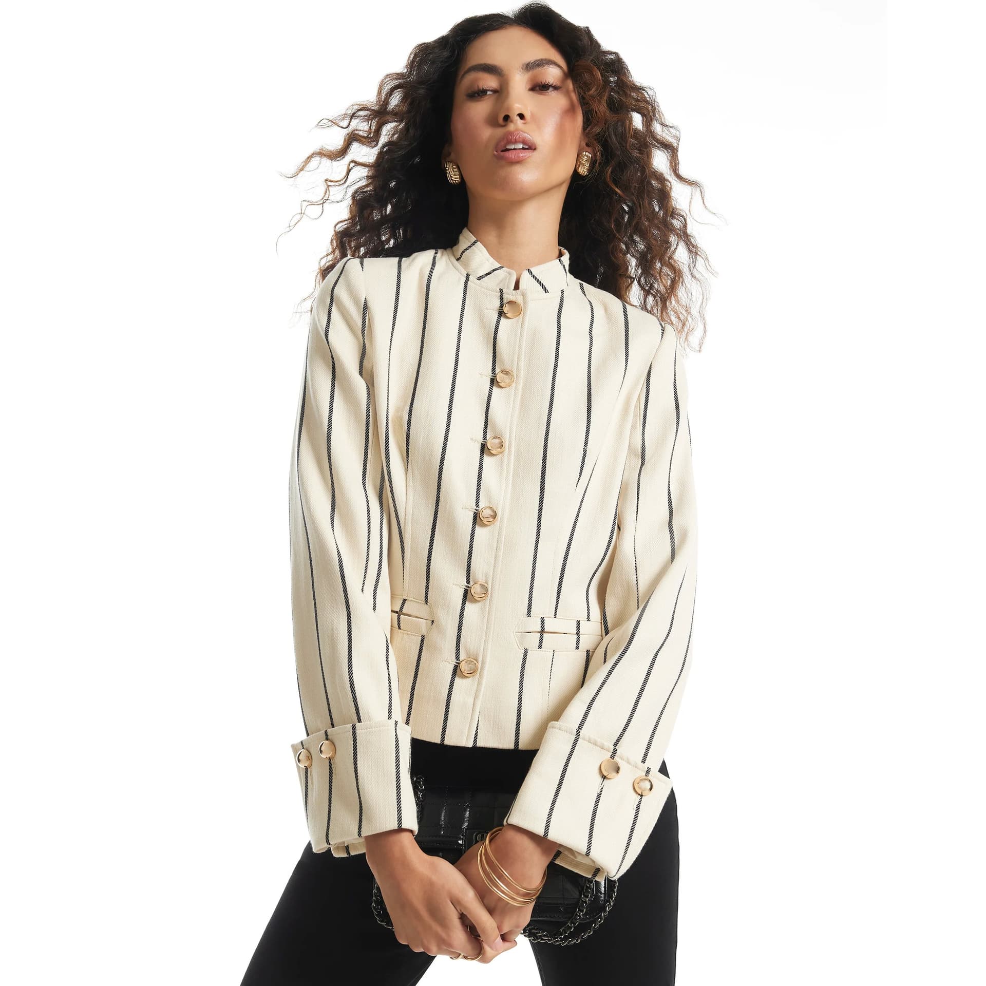 River Island River Island Womens Cream Stripe Military Jacket