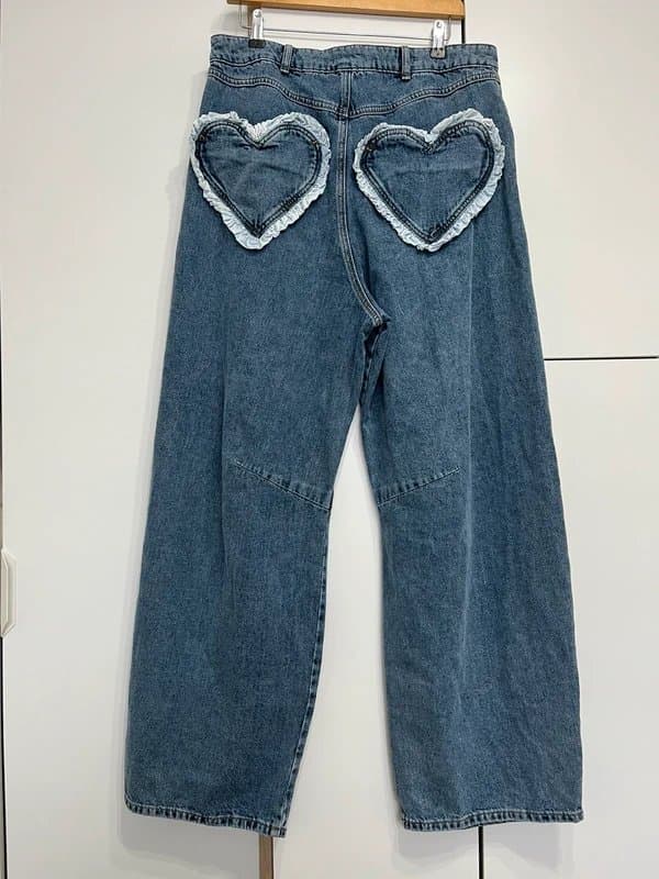 ASOS Asos Luxe  barrel leg heart pocket denim jeans in midwash blue size uk 16