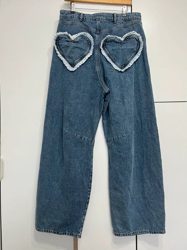 ASOS Luxe Barrel Leg Heart Pocket Denim Jeans in Midwash Blue