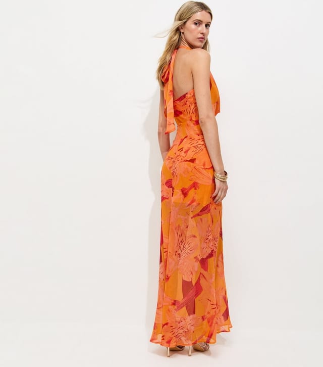 New Look Women's Tall Bright Orange Floral Halter Maxi Dress New Look - 2