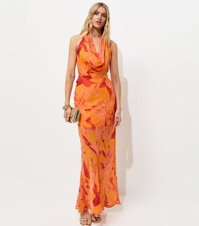 New Look Women's Tall Bright Orange Floral Halter Maxi Dress New Look - 3