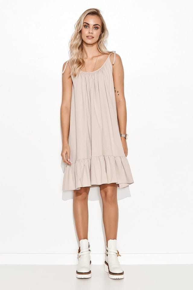 Love Lace Love Lace Women's Summer Sweatshirt Knit Tie Strap Dress in Beige - 2
