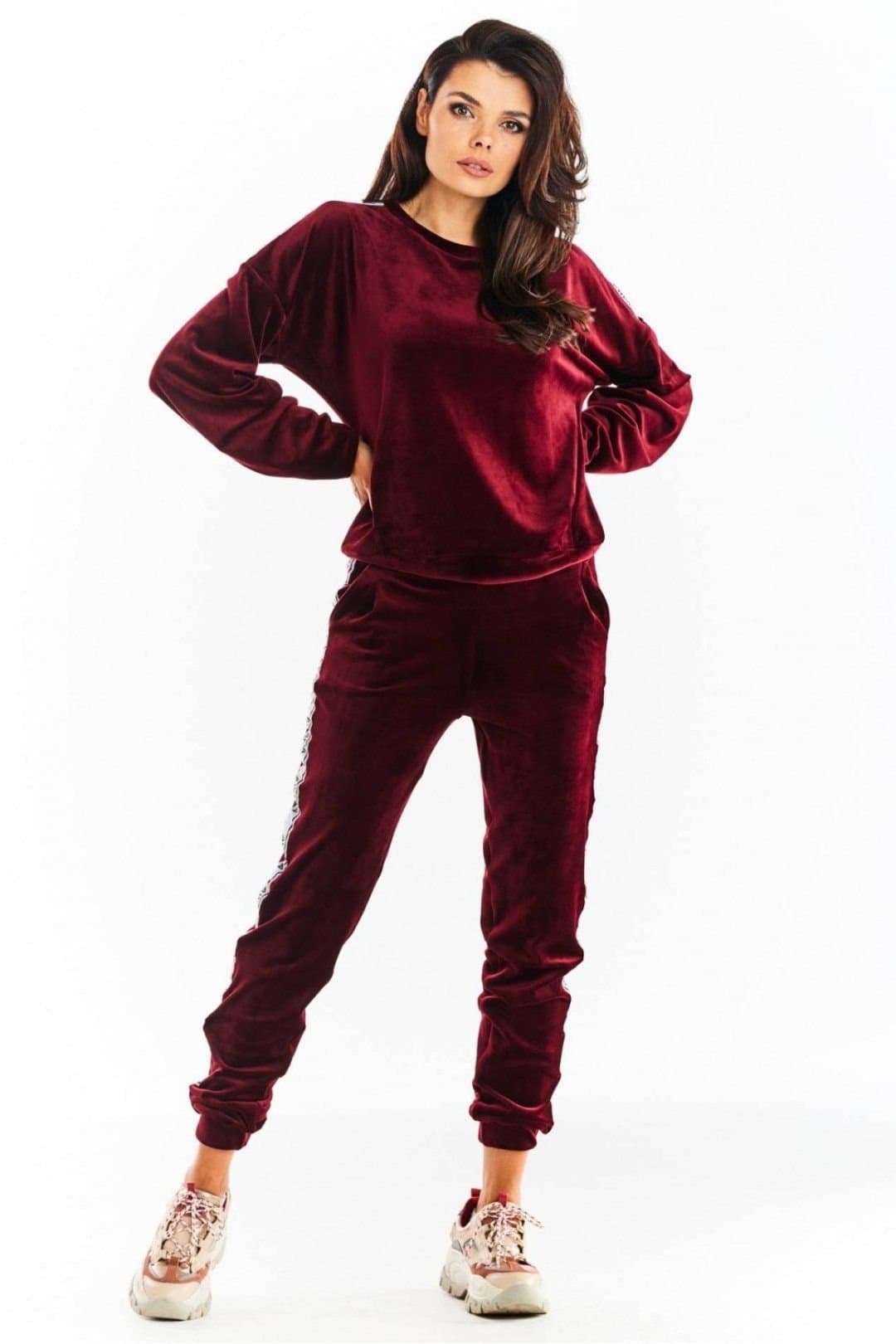 Love Lace Love Lace Women's Velour Tracksuit Trousers with Logo Tape Drawstring in Burgundy