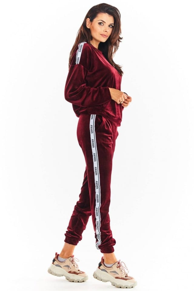 Love Lace Love Lace Women's Velour Tracksuit Trousers with Logo Tape Drawstring in Burgundy - 2