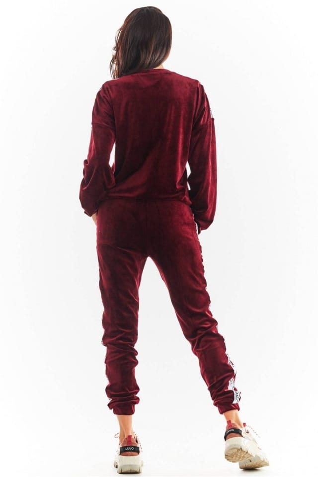 Love Lace Love Lace Women's Velour Tracksuit Trousers with Logo Tape Drawstring in Burgundy - 3