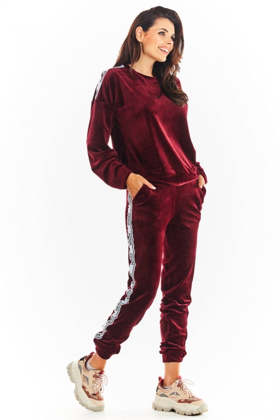 Love Lace Love Lace Women's Velour Tracksuit Trousers with Logo Tape Drawstring in Burgundy - 4