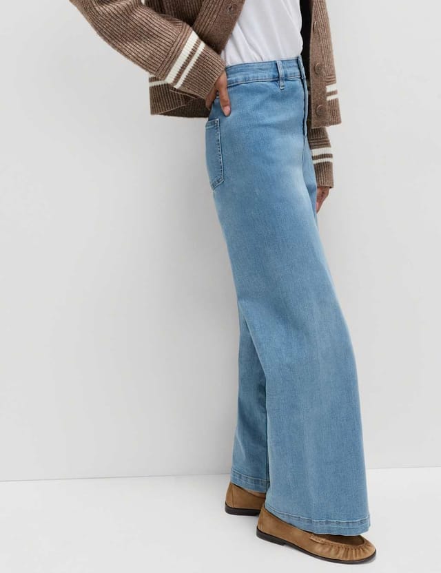 Marks & Spencer M&S High Waisted Wide Leg Ankle Grazer Jeans Light Indigo - 3