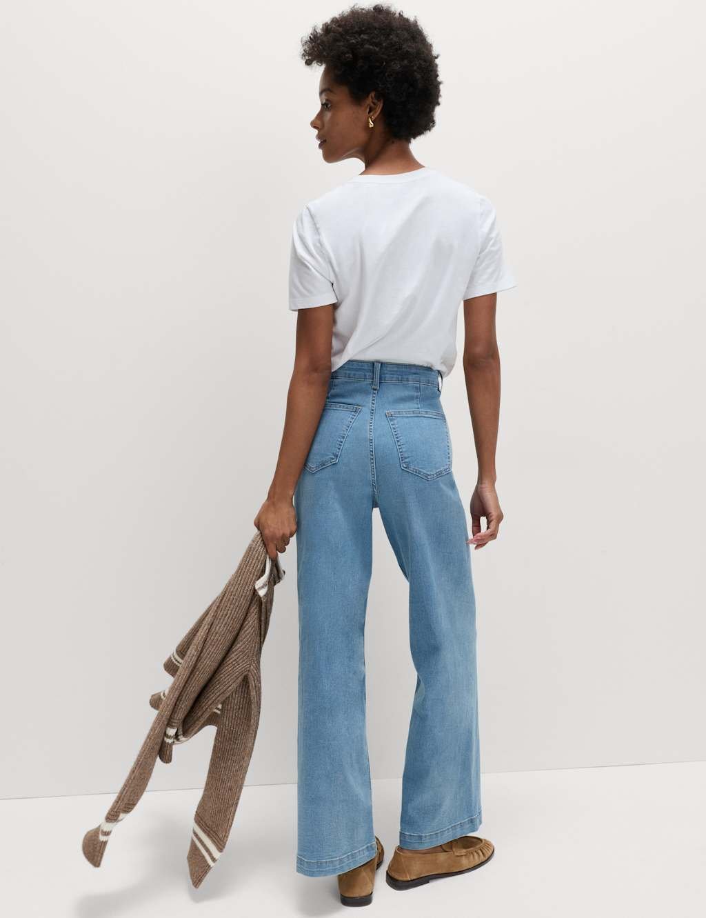 Marks & Spencer M&S High Waisted Wide Leg Ankle Grazer Jeans Light Indigo - 4