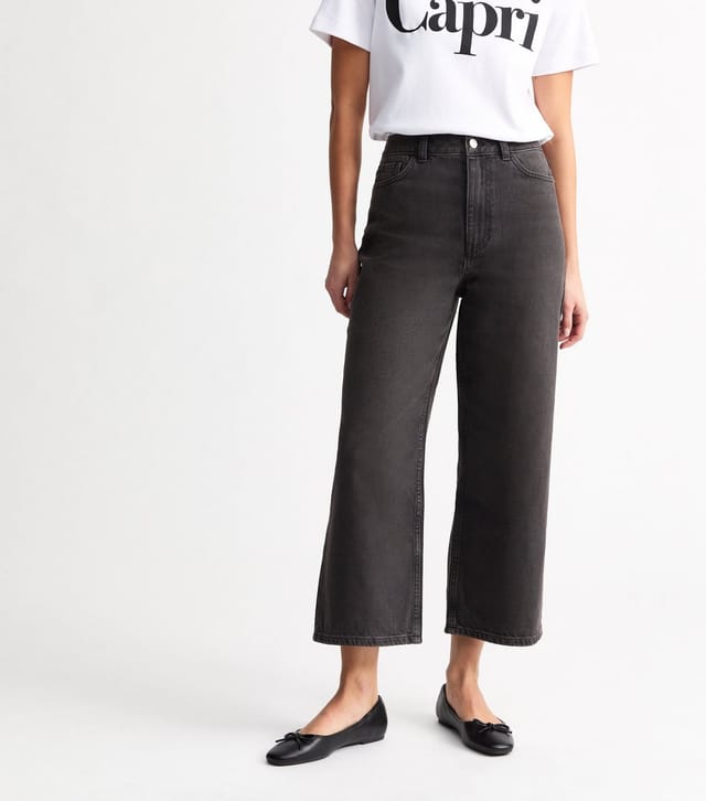 New Look Women's Washed Black Adalae Wide Leg Cropped Jeans New Look - 2
