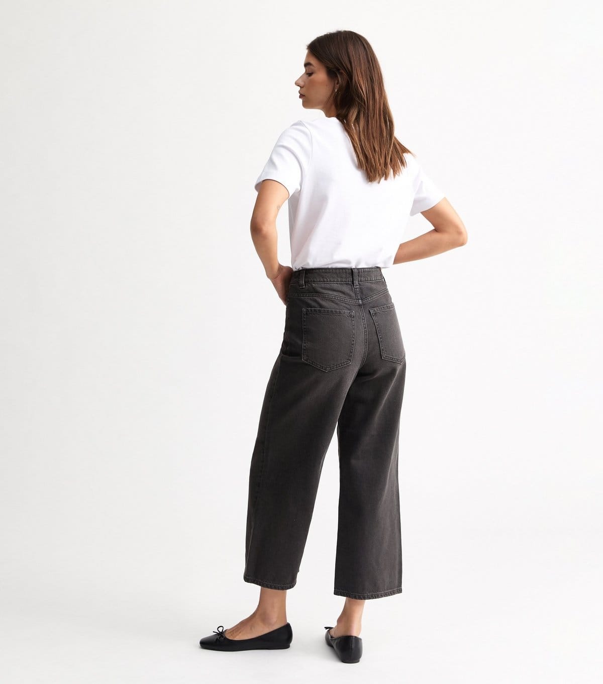 New Look Women's Washed Black Adalae Wide Leg Cropped Jeans New Look - 4