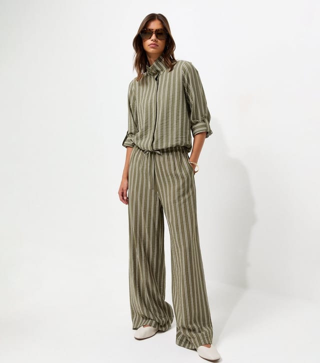 New Look Women's Green Striped High Neck Bubble Hem Shirt New Look - 3
