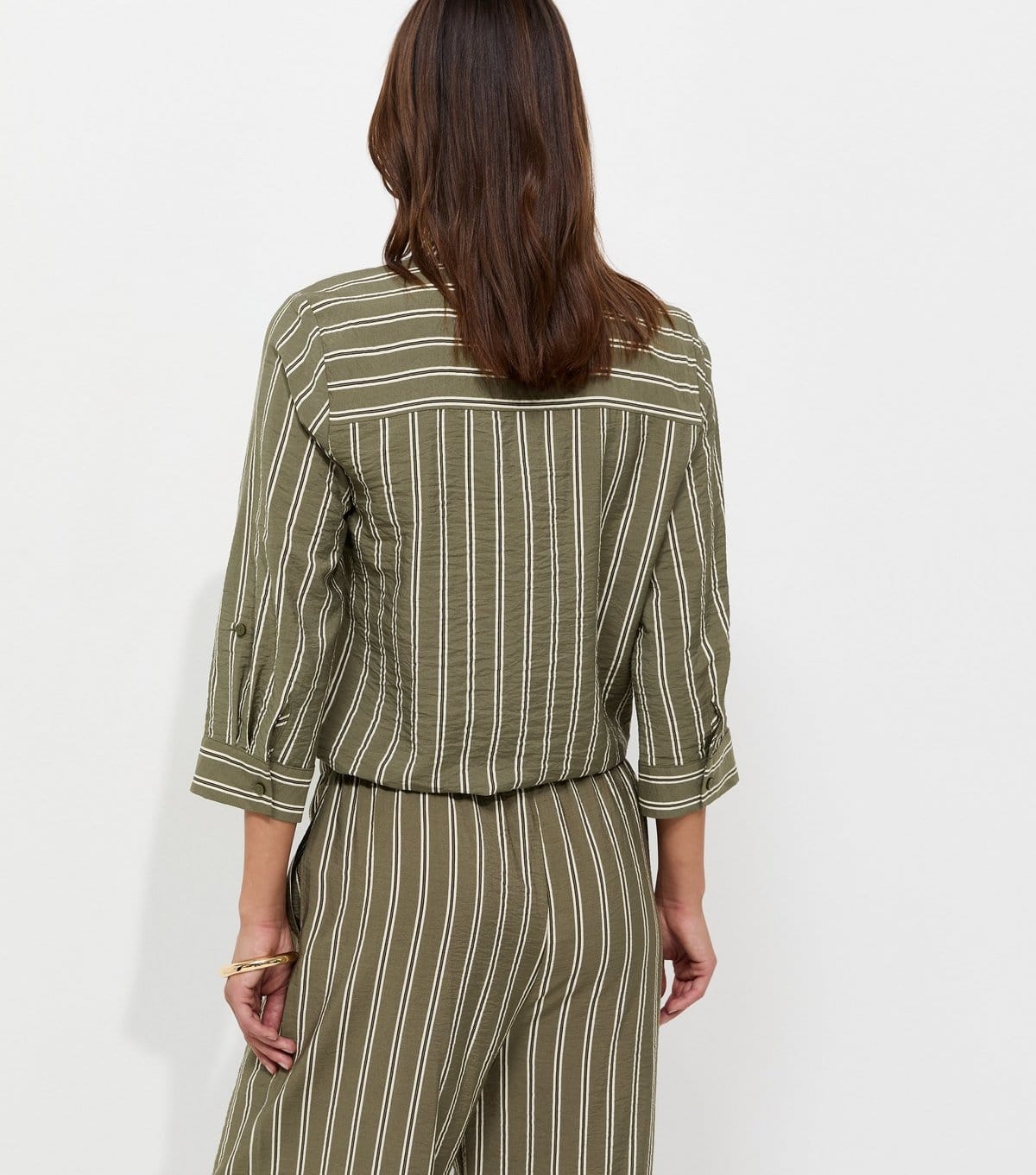 New Look Women's Green Striped High Neck Bubble Hem Shirt New Look - 4