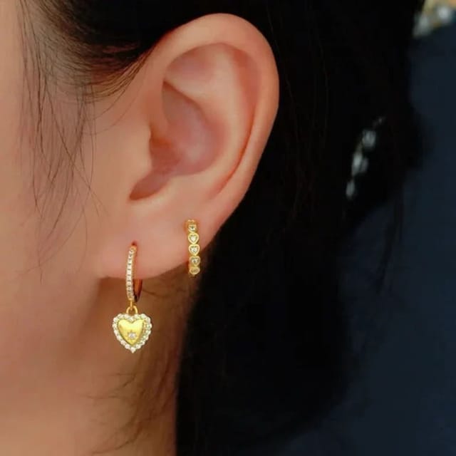 Angel Barocco Angel Barocco Women's Heart Diamond Huggie Hoop Earrings - gold - 3