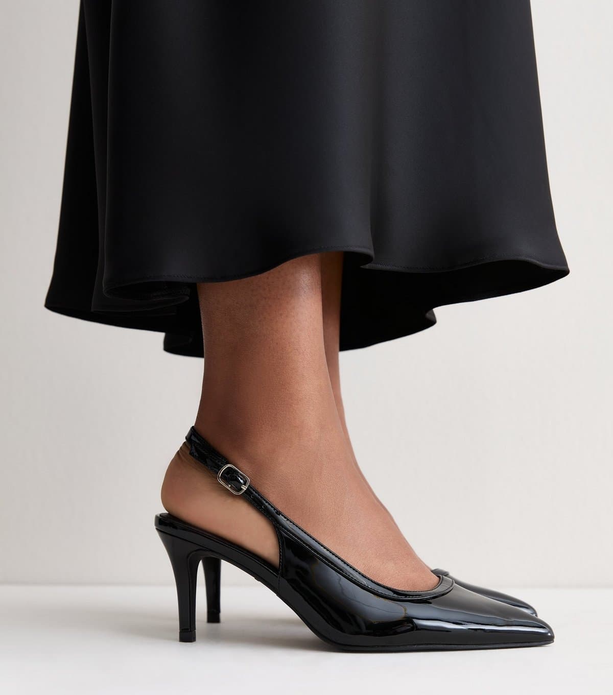 New Look Women's Wide Fit Black Patent Faux Leather Slingback Court Shoes Vegan New Look