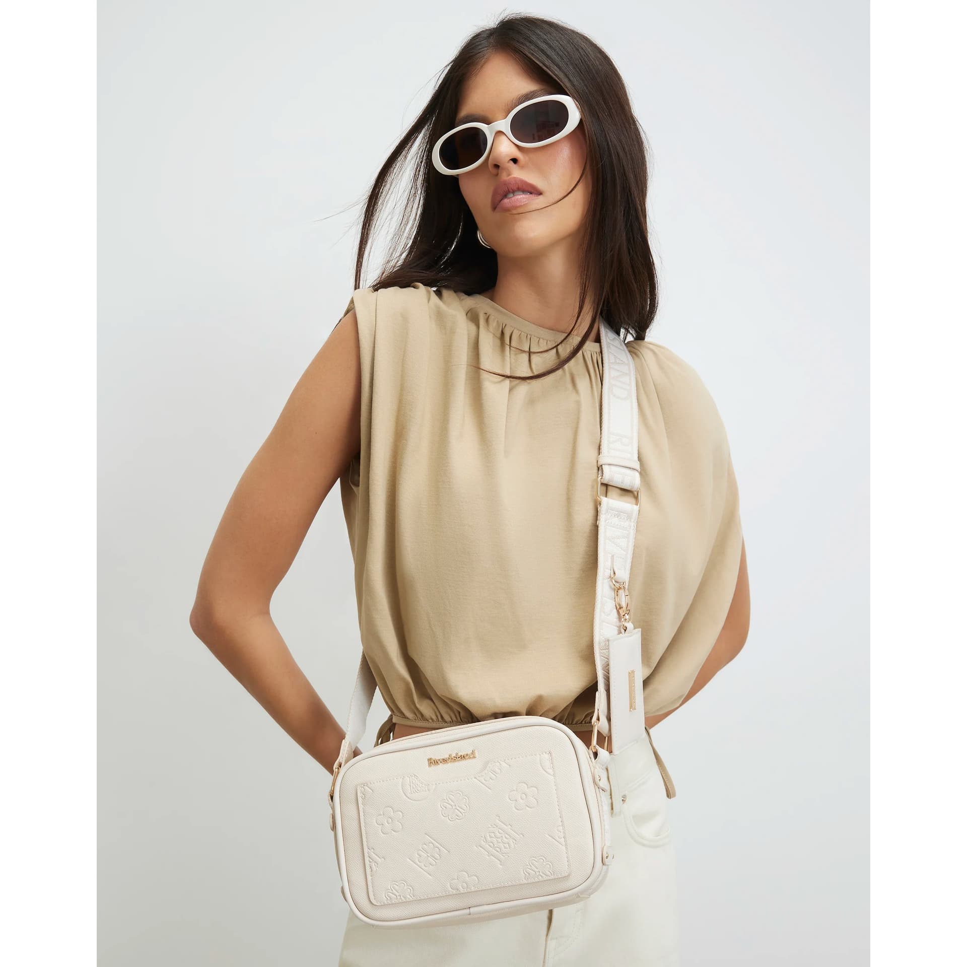 River Island River Island Womens Cream Pocket Front Monogram Cross Body Bag