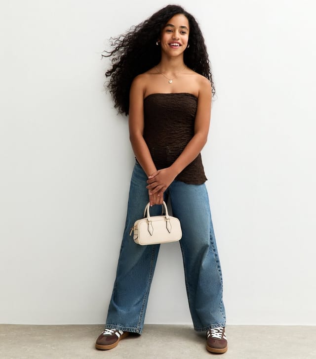 New Look Girls' Dark Brown Jersey Lace Asymmetric Bandeau Top New Look - 3