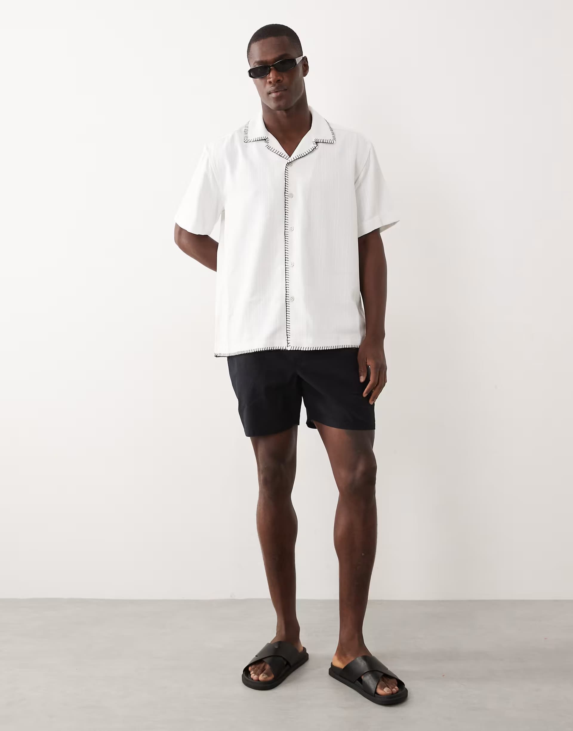 ASOS ONLY & SONS relaxed fit resort shirt with stitch detail in white