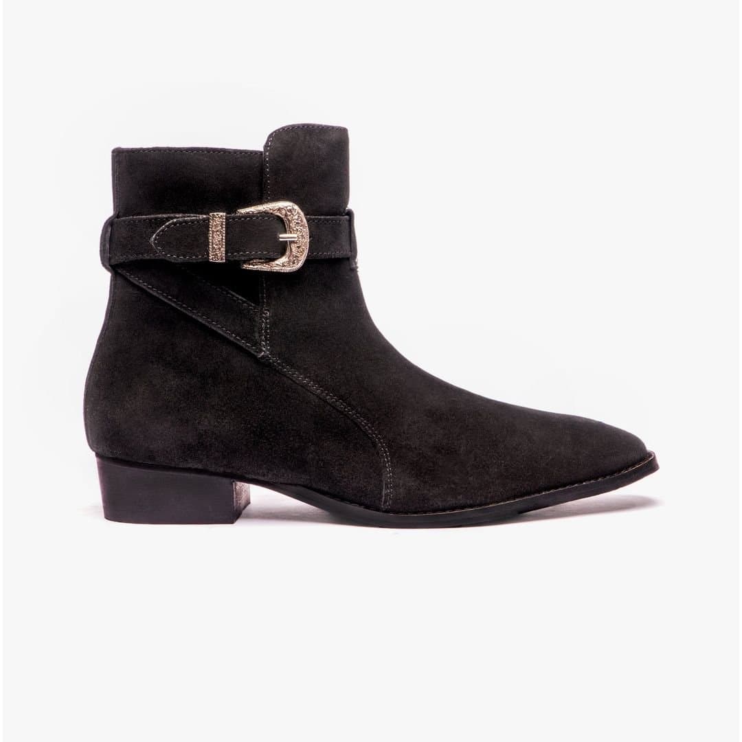 Club Cubano Club Cubano Black Suede Buckle Cuban Heel Ankle Boots