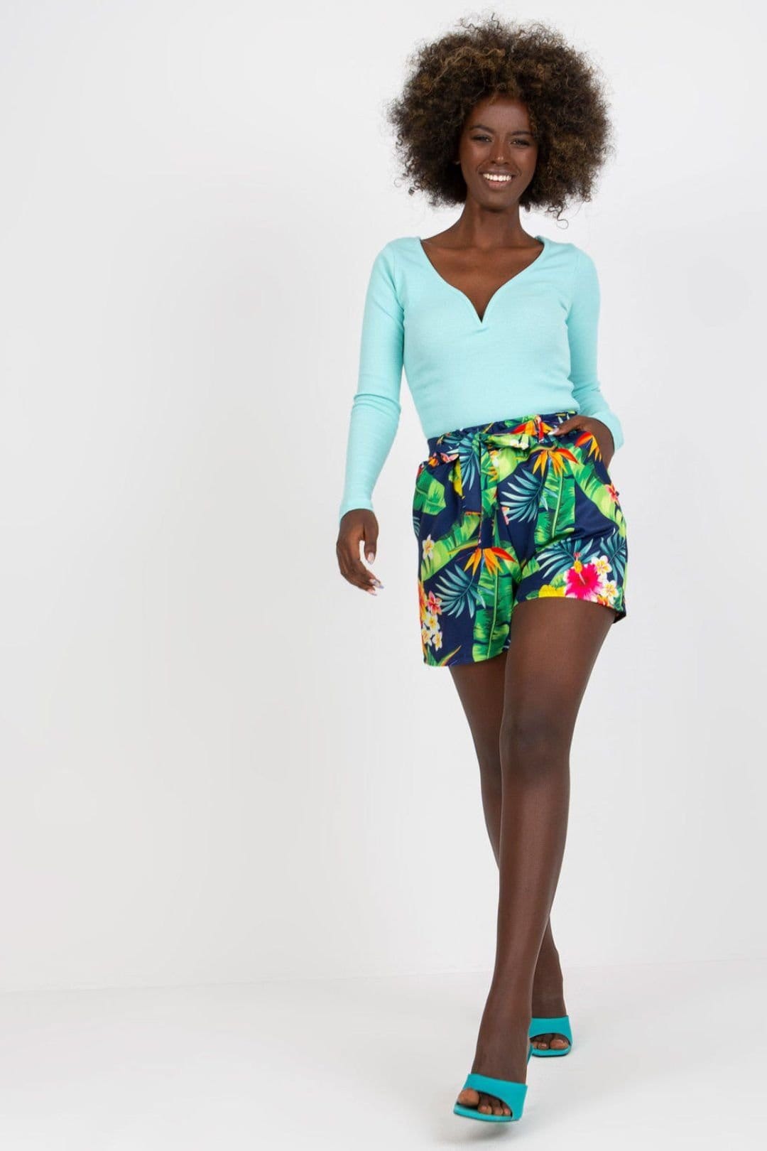 Love Lace Women's Navy Printed Casual Shorts with Elastic Waist