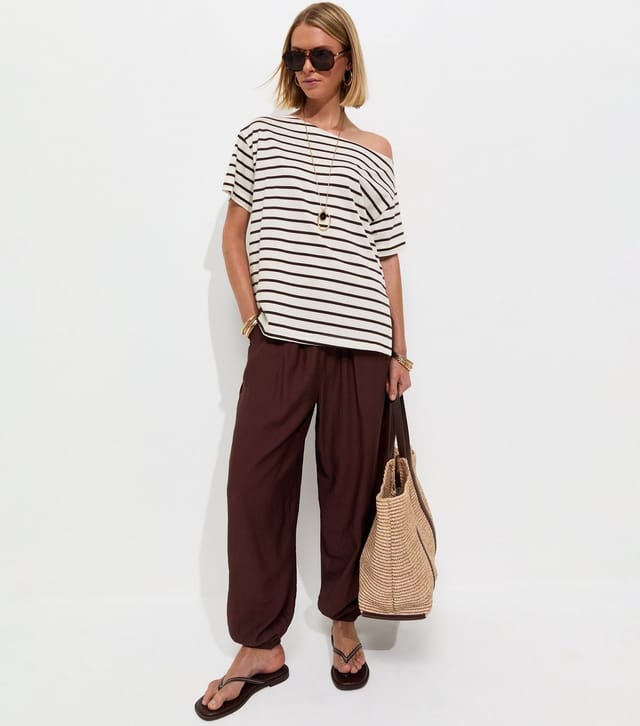 New Look Women's White Striped Cotton Off The Shoulder T-Shirt New Look - 3