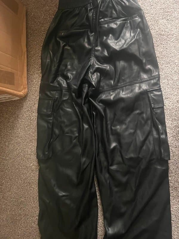 Bershka Leather Wide Leg Trousers Cargos