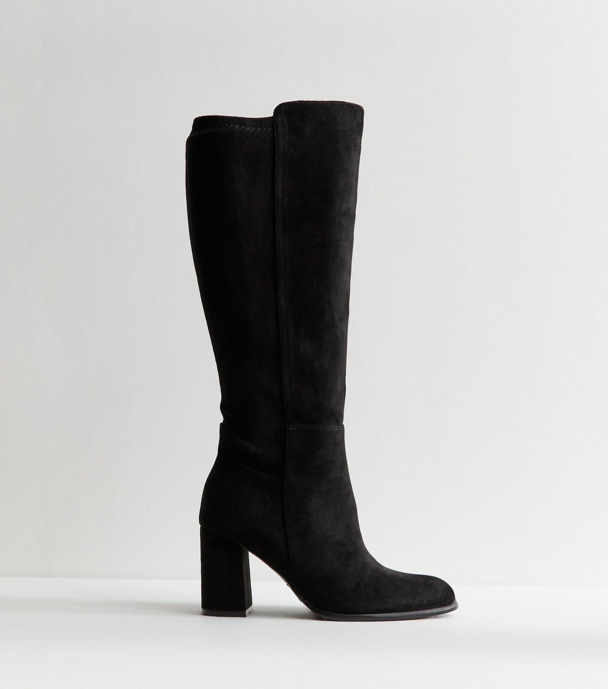 New Look Women's Wide Fit Black Faux Suede Knee High Boots Vegan New Look