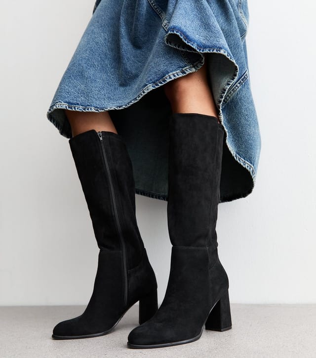 New Look Women's Wide Fit Black Faux Suede Knee High Boots Vegan New Look - 2