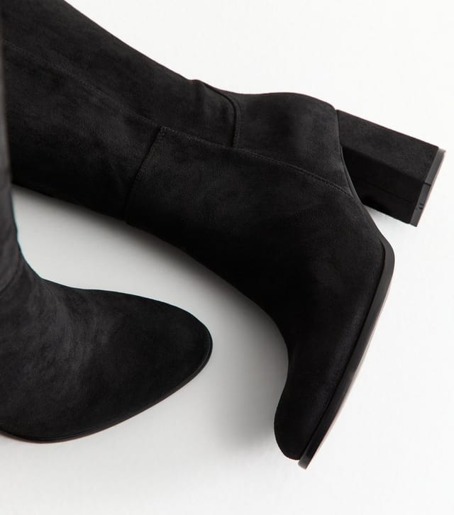 New Look Women's Wide Fit Black Faux Suede Knee High Boots Vegan New Look - 3