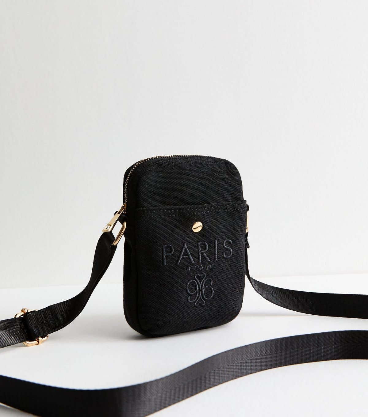 New Look New Look Black Paris Embroidered Canvas Phone Bag